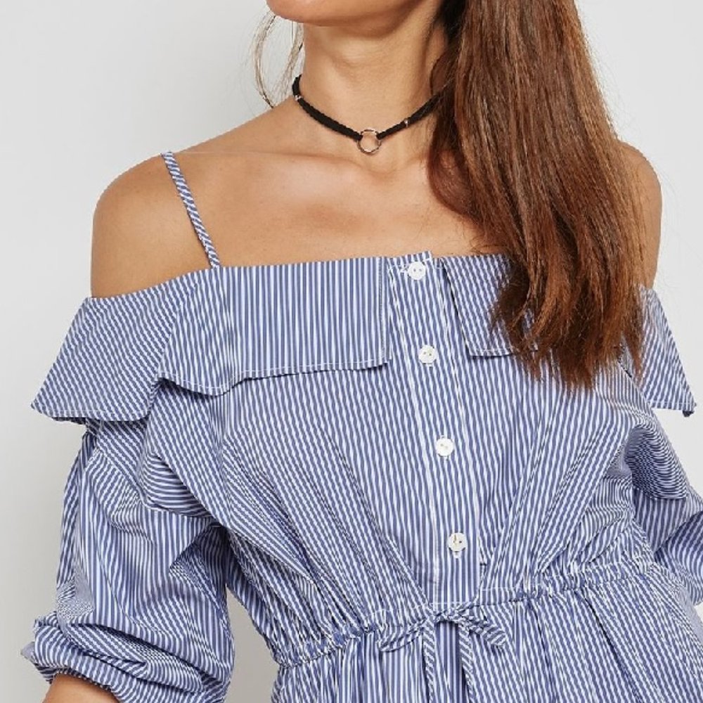 JOVONNA London Cordelia Striped Ruffle Trim Blouse